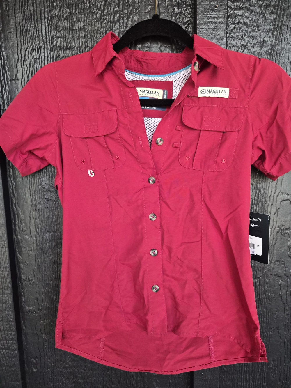 Magellan Outdoors Girls Short-Sleeve Button-Front Shirt in Red